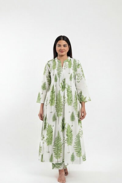 Evergreen Fern Block Print Two-Piece Kurta Set