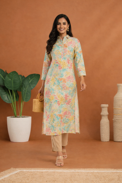 Pastel Floral Printed Kurti Set for Women | Elegant Ethnic Wear